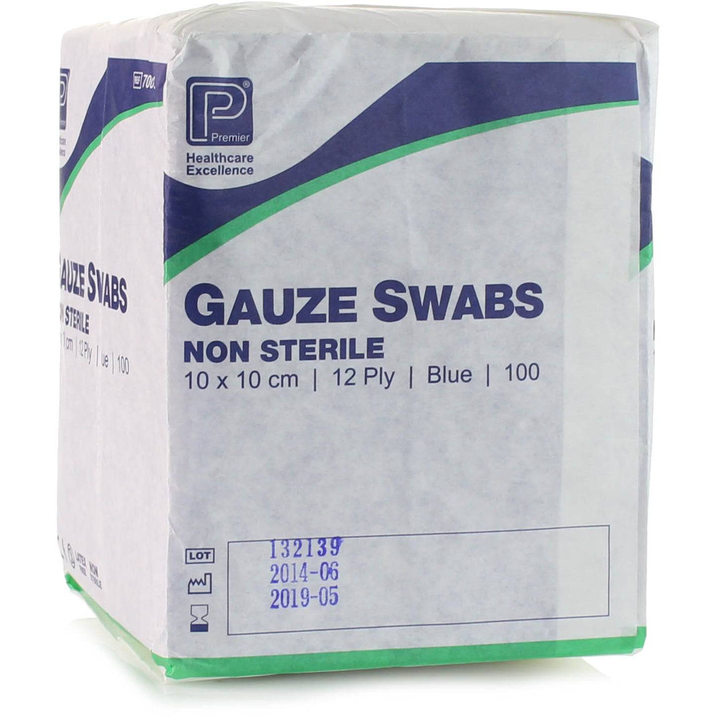 Tampons de gaze de coton bleu Premier, 10 cm x 10 cm, 12 épaisseurs, paquet de 100